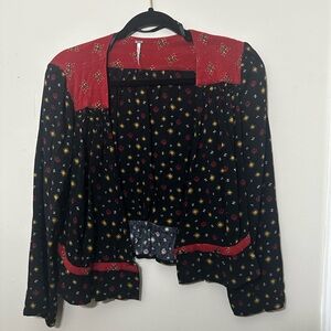 Anthropologie Black and Red Floral Blouse
